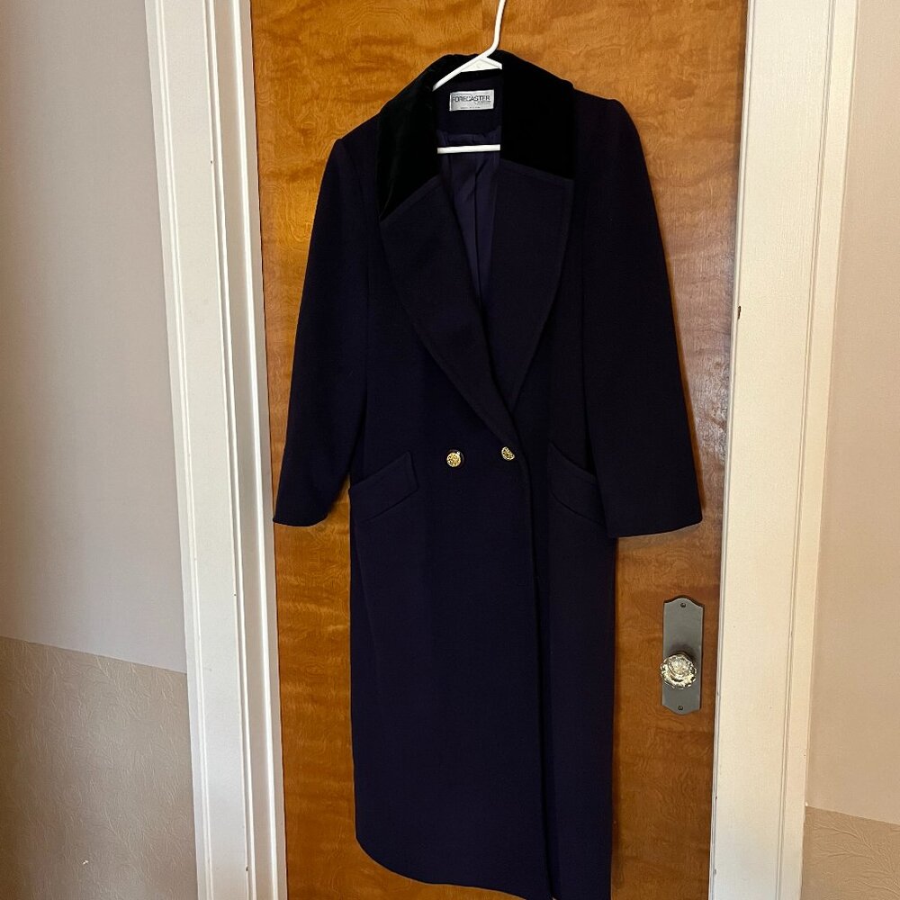 Vintage Long Wool Formal Winter Coat, Plum with Black Velvet Collar, 4